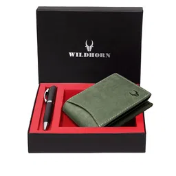 WildHorn Men Green & Black RFID Protected Genuine Leather Accessory Gift Set-image-34