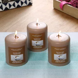 HOSLEY Set of 3 Brown Hazelnut Creme Fragranced Wax Pillar Candles-image-96