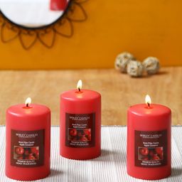HOSLEY Set of 3 Red Apple Cinnamon Fragranced Wax Pillar Candles-23