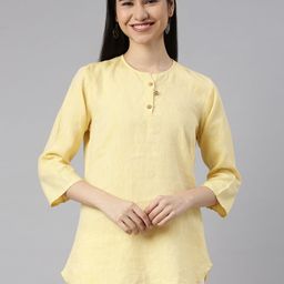 Ecentric Yellow Eco-Friendly Hemp Regular Top-image-3