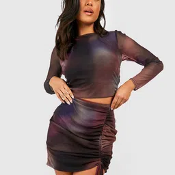 Boohoo Petite Abstract Print Ruched Mesh Mini Skirt-picture-6