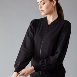 DOLCE CRUDO Women Black Solid Bomber Jacket-image-80