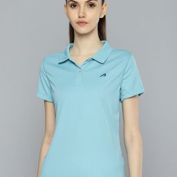Alcis Women Blue Printed Polo Collar Slim Fit T-shirt-image-100