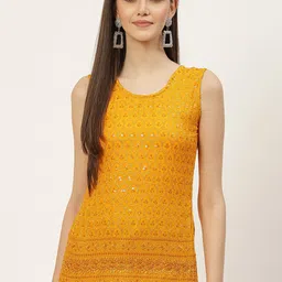 BRINNS Mustard Yellow Sequin Embellished Top-image-11