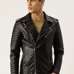 Leather Retail Men Black Solid Lightweight Biker Jacket-image-79