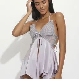 LULU & SKY Halter Neck Lace Detail Nightdress-image-4