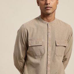 ether Kora Collection Men Beige Sustainable Unbleached Fabric Pure Cotton Casual Shirt-image-55