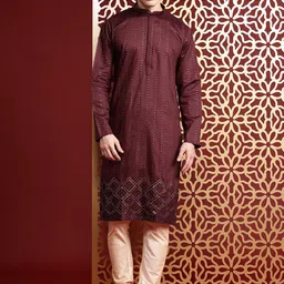 MANQ Men Embroidered Sequinned Pure Cotton Kurta with Churidar-picture-39