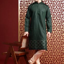 MANQ Men Embroidered Sequinned Pure Cotton Kurta with Churidar-picture-17