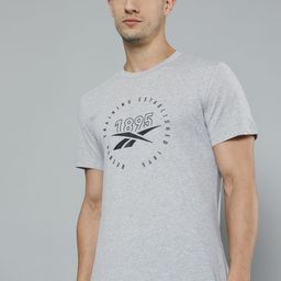 Reebok Men Grey Melange & Black Printed T-shirt-image-69