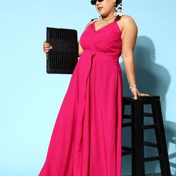 Berrylush Curve Women Pink Solid Elevated Gown-picture-38