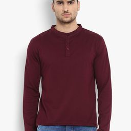 appulse Men Maroon Solid Mandarin Collar T-shirt-image-80