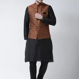 DEYANN Men Black Solid Kurta with Pyjamas & Nehru Jacket-picture-0