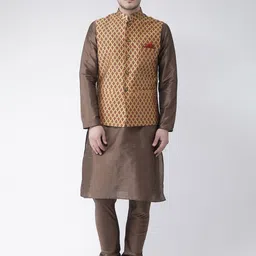 DEYANN Men Coffee Brown Solid Kurta with Pyjamas & Nehru Jacket-24
