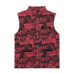Lil Tomatoes Boys Maroon & Black Printed Woven Nehru Jacket-40