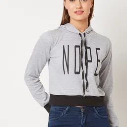 Miss Chase Women Grey Printed Hooded Sweatshirt-image-47