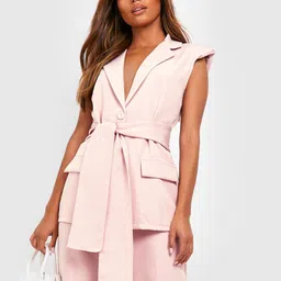 Boohoo Women Sleeveless Casual Blazer with Belt-picture-46