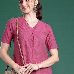 Sangria Women Regular Pure Cotton Kurta with Trousers-picture-46
