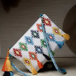Anekaant Aztec Embroidered Tasselled Sling Bag-43