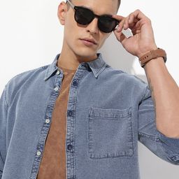 The Roadster Life Co. Denim Waffle Weave Relaxed Fit Shirt-picture-19