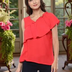 Pannkh Women One Shoulder Flared Sleeves Top-image-13