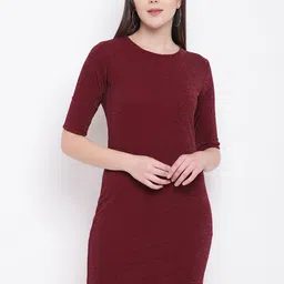 RIVI Women Burgundy Solid Sheath Dress-image-8