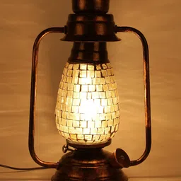 Devansh Gold-Toned Textured Mosaic Glass Table Lantern-31