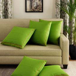 SWAYAM Lime Green Set of 5 Solid Square Cushion Covers-2