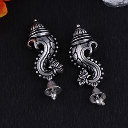 Voylla Silver-Plated Oxidised Classic Drop Earrings-image-44