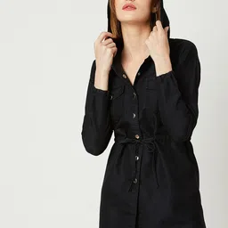 Miss Chase Women Black Solid Denim Hooded Jacket-picture-45