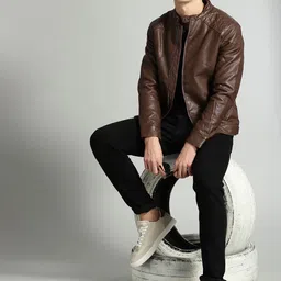 The Roadster Lifestyle Co Men Faux Leather Jacket-53