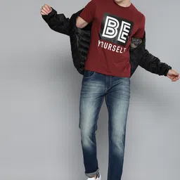 HERENOW Men Maroon  White Printed Round Neck Pure Cotton T-shirt-image-27