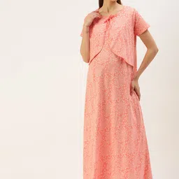 Nejo Printed Maxi Cotton Maternity Nightdress-image-62