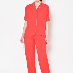 Cation Women Coral Red Solid Night Suit-image-38