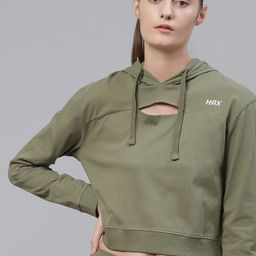 HRX by Hrithik Roshan Women Olive Green Solid Organic Cotton Antimicrobial Yoga T-shirt-image-26