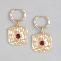 Forever New Gold Plated Stone Studded Square Hoop Earrings-24