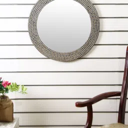 HOSLEY Silver-Toned & Gold-Toned Round Metal Studded Wall Mirror-14