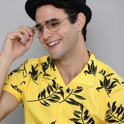 HERE&NOW Men Yellow Slim Fit Tropical Printed Pure Cotton Casual Shirt-image-31