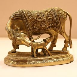 Exotic India Gold Toned Mother Cow With Her Calf Figurine Showpiece-image-45