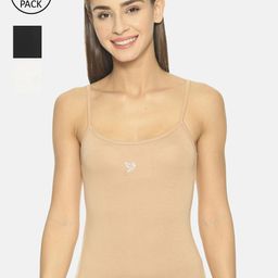 TWIN BIRDS Women Pack Of 3 Black, White & Beige Solid Camisoles-image-45