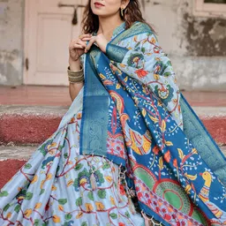 DIVASTRI Kalamkari Zari Silk Blend Paithani Saree-picture-46