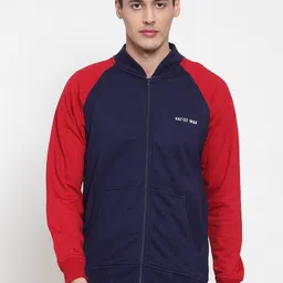 Kalt Men Navy Blue & Red Colourblocked Sporty Jacket-19