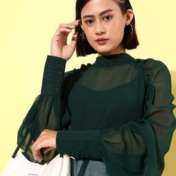 ANVI Be Yourself Mandarin Collar Raglan Sleeves Sheer Georgette Longline Top-image-57