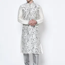 DEYANN Men Grey & White Self Design Kurta with Churidar-picture-15