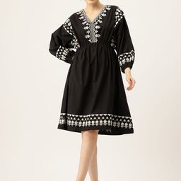 MISRI Ethnic Motifs Embroidered Puff Sleeves A-Line Dress-image-27