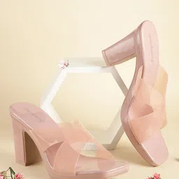 DressBerry Transparent Pink Solid Block Heels-32