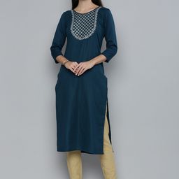 Kvsfab Women Teal Embroidered Kurta-picture-51