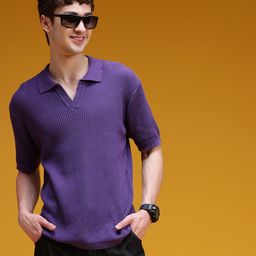 HERE&NOW Ribbed Polo Collar Pure Cotton T-shirt-image-98