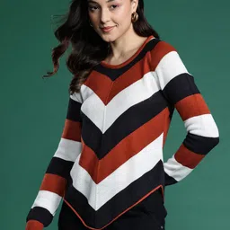 DressBerry Acrylic Striped Knitted Pullover-image-44