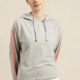 ether Women Grey Melange Solid Hooded Sweatshirt image 1